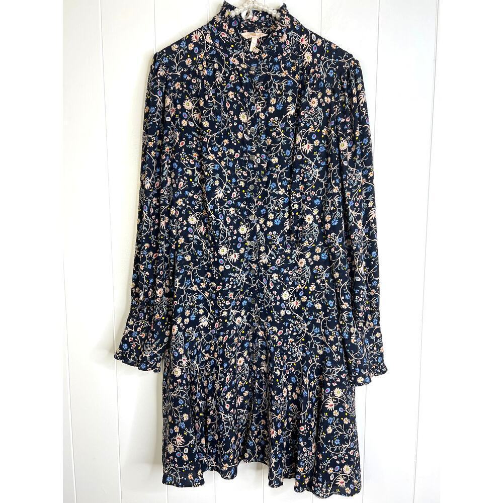 Rebecca Taylor Size 8 Long Sleeve Vivianna Shift Mini Dress in Navy